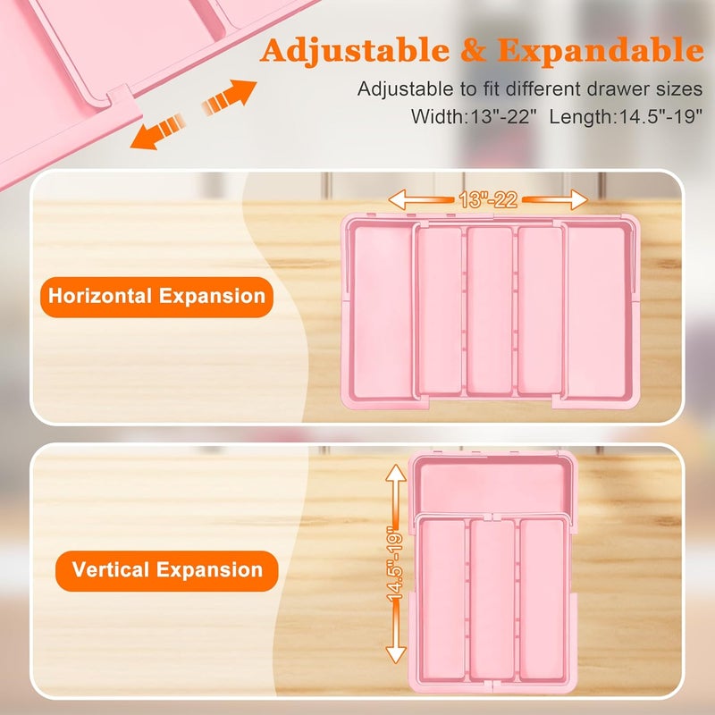 Spaclear Large Utensil Drawer Organizer Expandable Silverware Organizer for Kitchen Drawer Adjustable Cooking Utensil Holder Cutlery Flatware Tray Spatula Tools Gadgets Storage Dividers Plastic Pink - Image 5